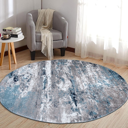 World Rug Gallery Distressed Abstract Watercolor Area Rug 6'6'' Round Blue 928BLUE6RND
